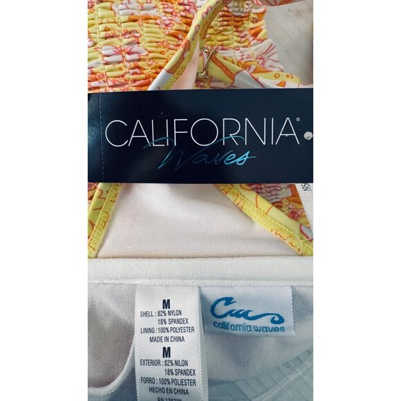 NWT California Waves Medium Smocked Floral Bikini Top Swim Yellow/White/Orange - Picture 9 of 11
